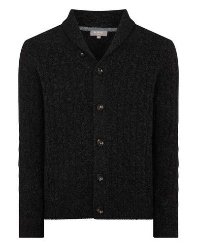 N.Peal Men's Garrick Shawl Cable Cashmere Cardigan Charcoal Grey Melange