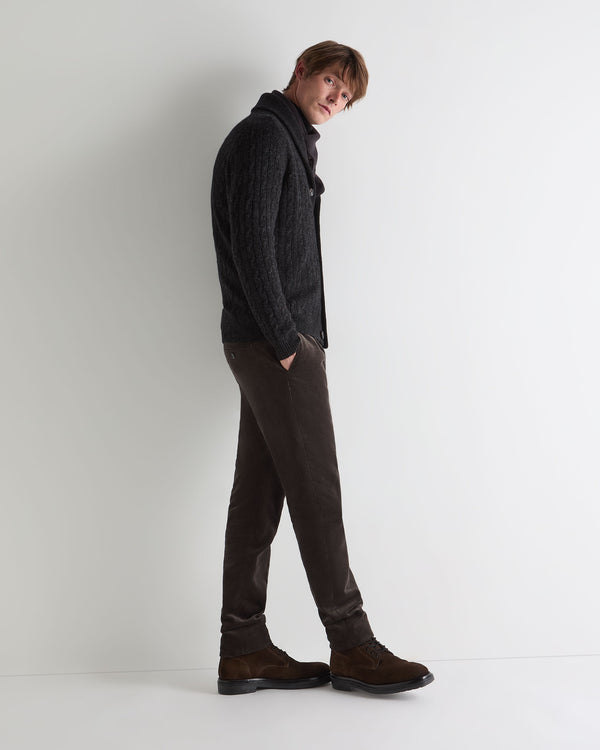 N.Peal Men's Garrick Shawl Cable Cashmere Cardigan Charcoal Grey Melange