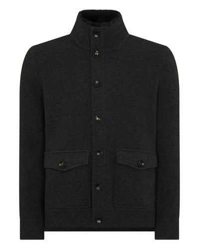 N.Peal Men's Knitted Cashmere Jacket Deep Charcoal Grey