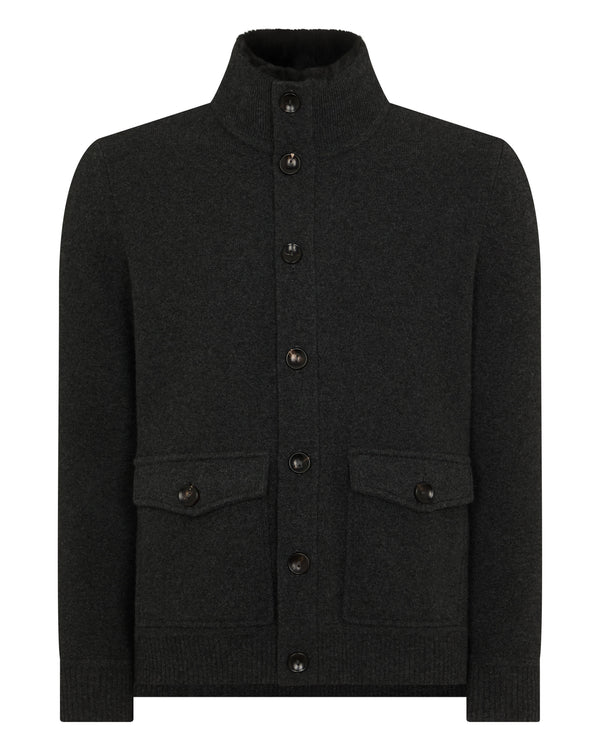 N.Peal Men's Knitted Cashmere Jacket Deep Charcoal Grey