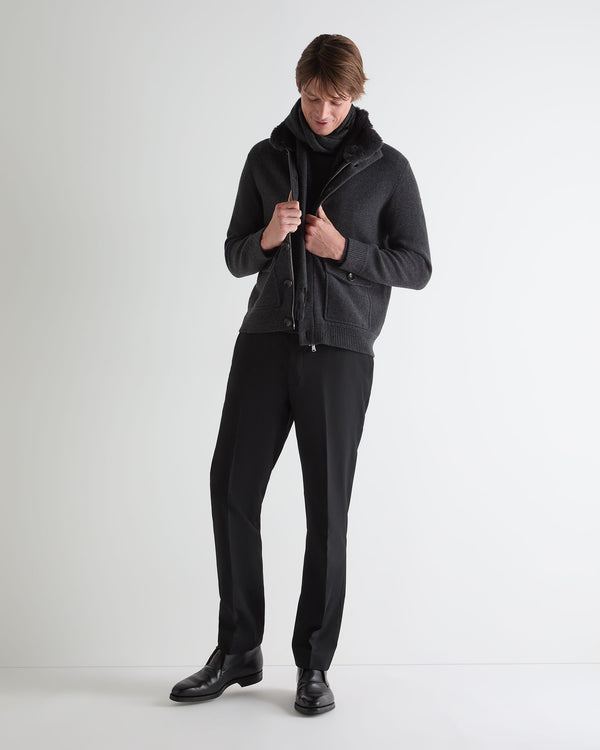 N.Peal Men's Knitted Cashmere Jacket Deep Charcoal Grey