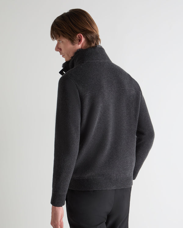 N.Peal Men's Knitted Cashmere Jacket Deep Charcoal Grey