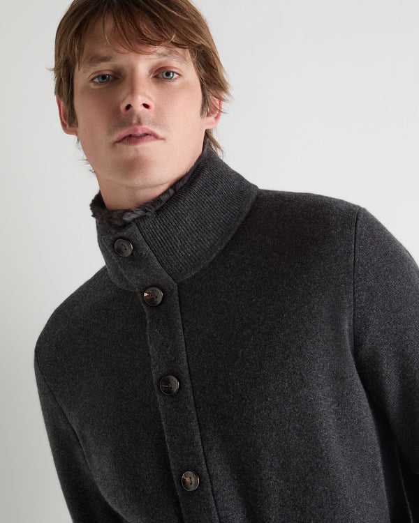 N.Peal Men's Knitted Cashmere Jacket Deep Charcoal Grey