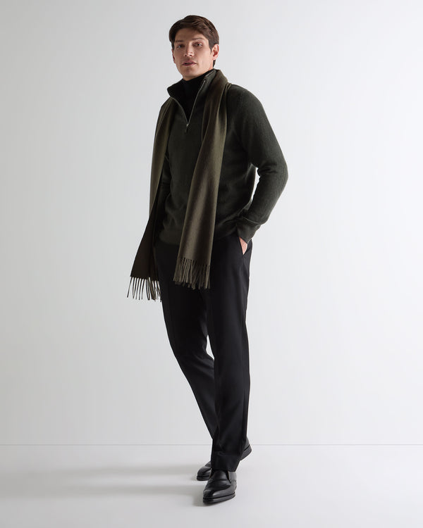 N.Peal Men's Fur Trim Half Zip Cashmere Jumper Arabica Khaki Green