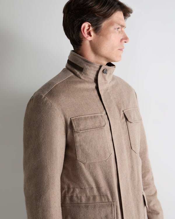 N.Peal Men's Vale Cashmere Field Jacket Taupe Brown
