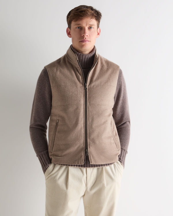 N.Peal Men's Belgravia Cashmere Gilet Taupe Brown
