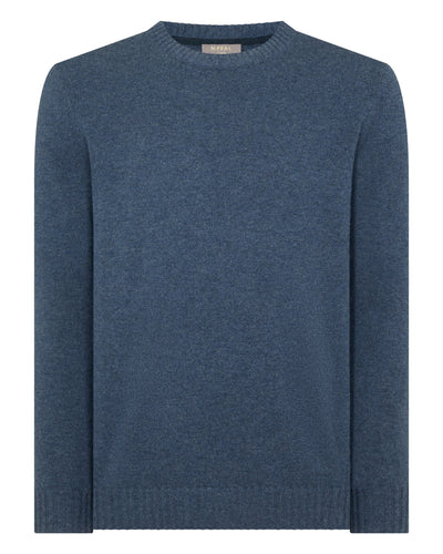 N.Peal Men's Shoreditch Round Neck Cashmere Jumper Light Denim Blue