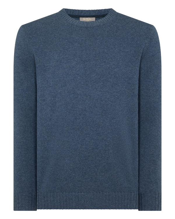 N.Peal Men's Shoreditch Round Neck Cashmere Jumper Light Denim Blue