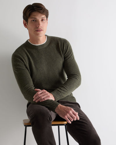 N.Peal Men's Shoreditch Round Neck Cashmere Jumper Moss Green