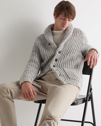 N.Peal Men's Textured Kensington Cashmere Cardigan Flannel Grey Marl
