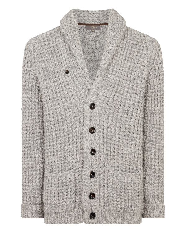 N.Peal Men's Textured Kensington Cashmere Cardigan Flannel Grey Marl