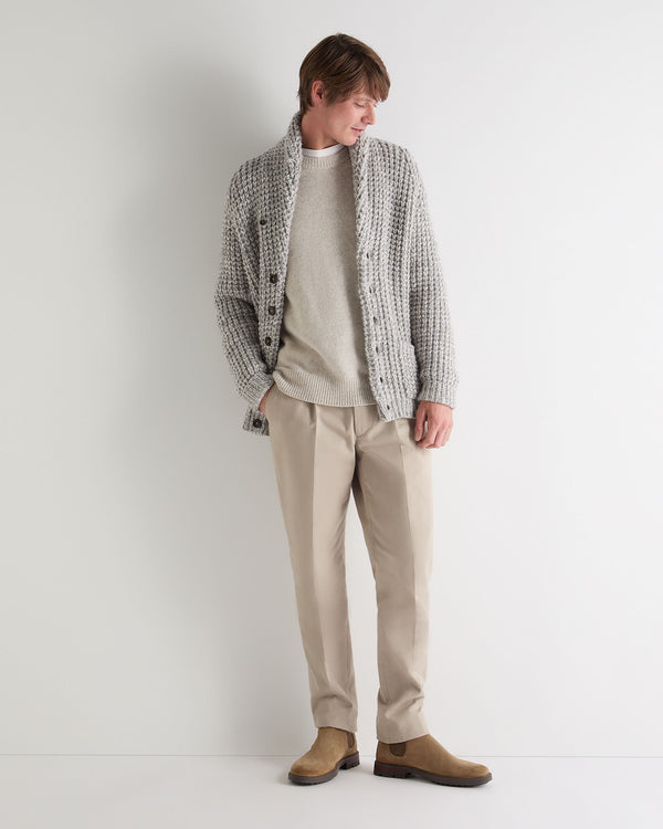 N.Peal Men's Textured Kensington Cashmere Cardigan Flannel Grey Marl