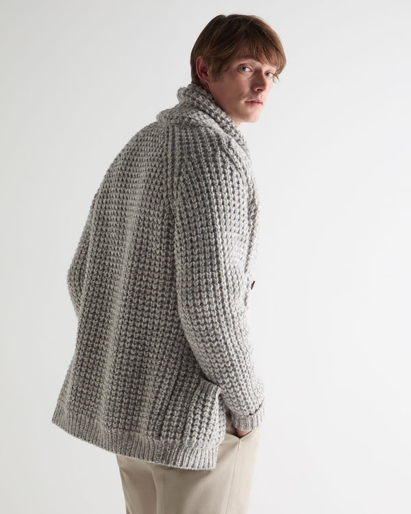 N.Peal Men's Textured Kensington Cashmere Cardigan Flannel Grey Marl