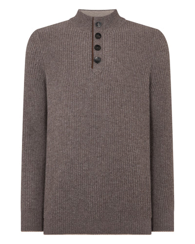 N.Peal Men's Beauchamp Half Button Cashmere Jumper Otter Brown