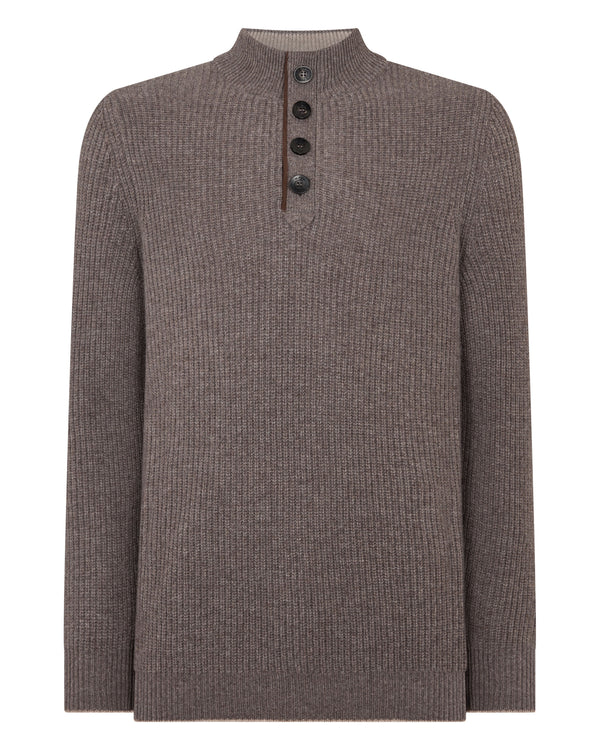 N.Peal Men's Beauchamp Half Button Cashmere Jumper Otter Brown