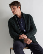 Men's Cable Full Zip Cashmere Jumper Green Melange
