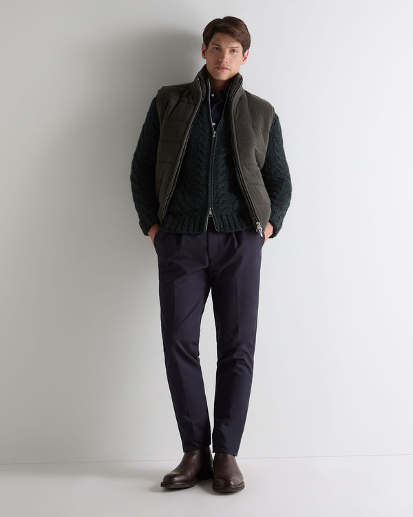N.Peal Men's Cable Full Zip Cashmere Jumper Green Melange