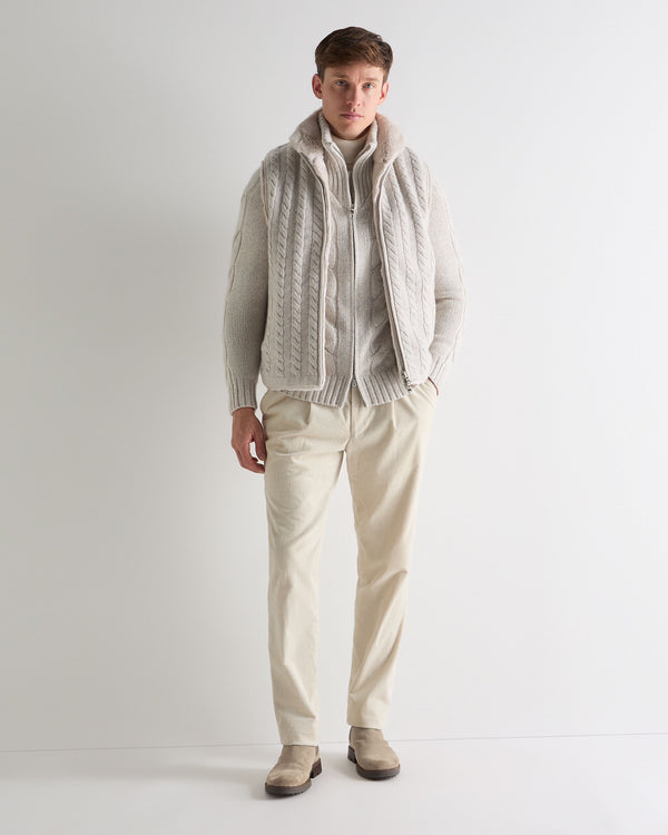 N.Peal Men's Chunky Cable Full Zip Cashmere Jumper Ash Grey Marl