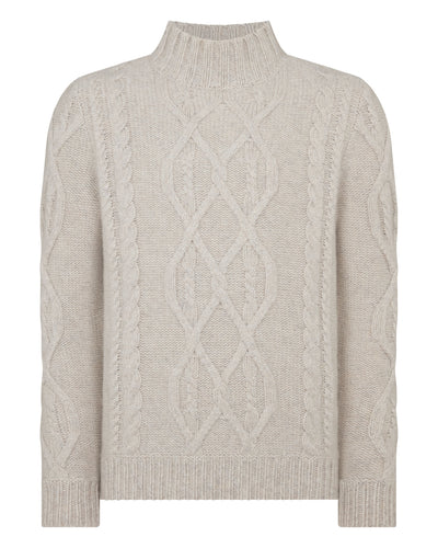 N.Peal Men's Hero Cable Cashmere Jumper Ash Grey Marl