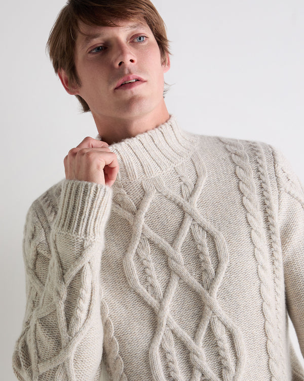 N.Peal Men's Hero Cable Cashmere Jumper Ash Grey Marl