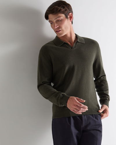 N.Peal Men's Sloane Cashmere Polo Arabica Khaki Green