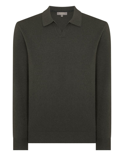 N.Peal Men's Sloane Cashmere Polo Arabica Khaki Green