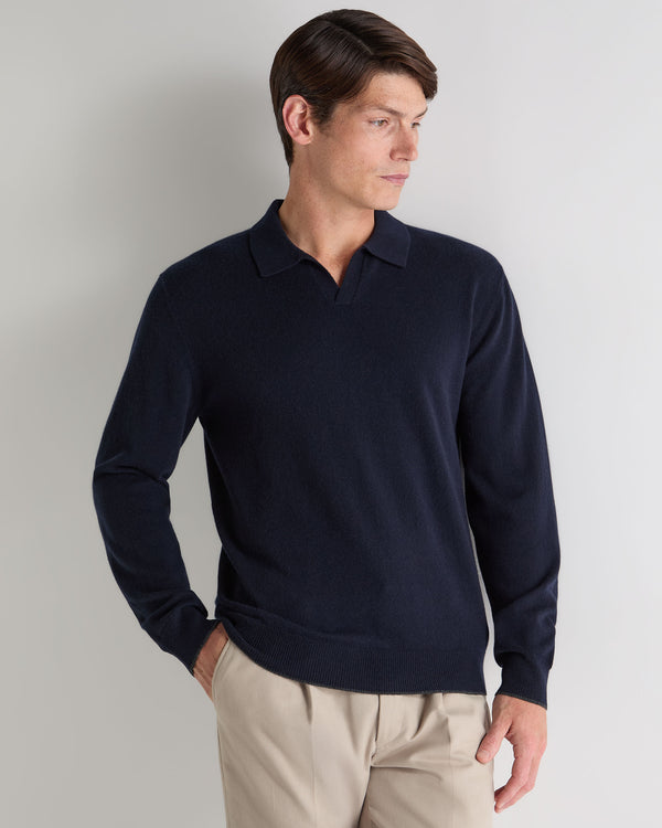 N.Peal Men's Sloane Cashmere Polo Navy Blue