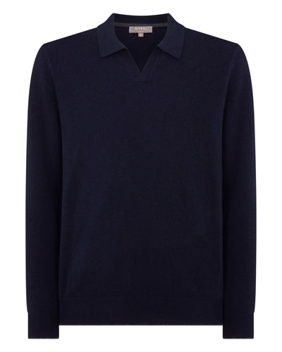 N.Peal Men's Sloane Cashmere Polo Navy Blue