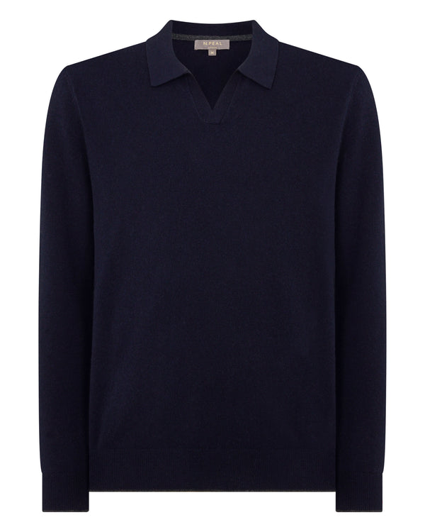 N.Peal Men's Sloane Cashmere Polo Navy Blue