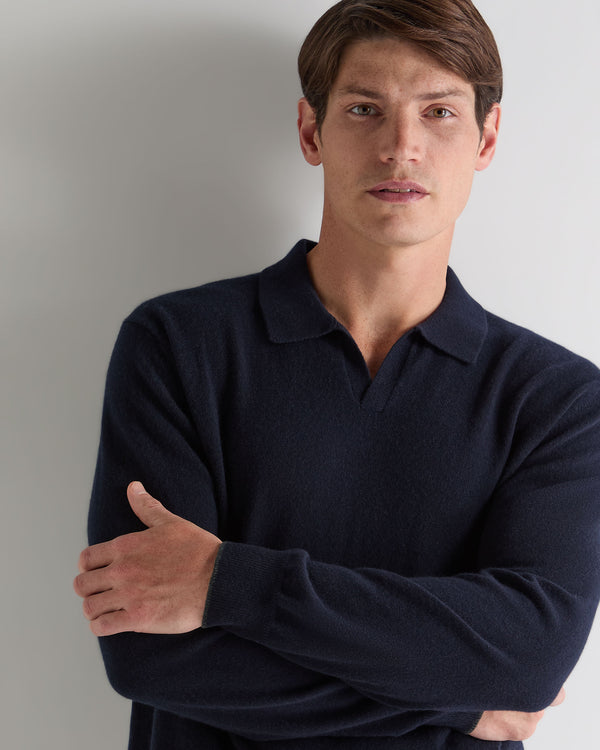 N.Peal Men's Sloane Cashmere Polo Navy Blue