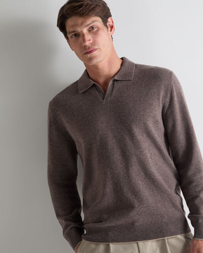 N.Peal Men's Sloane Cashmere Polo Otter Brown