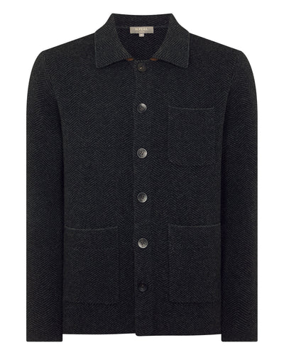 N.Peal Men's Herringbone Cashmere Polo Shirt Black