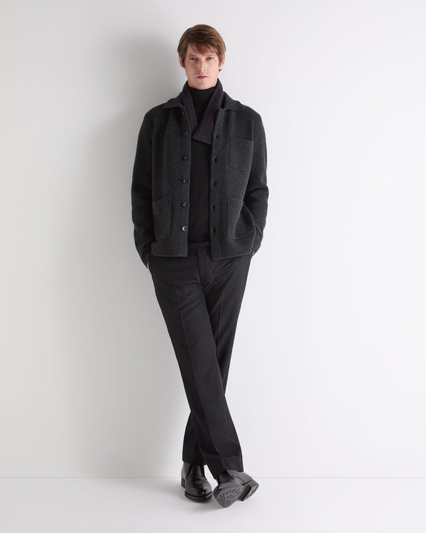 N.Peal Men's Herringbone Cashmere Polo Shirt Black