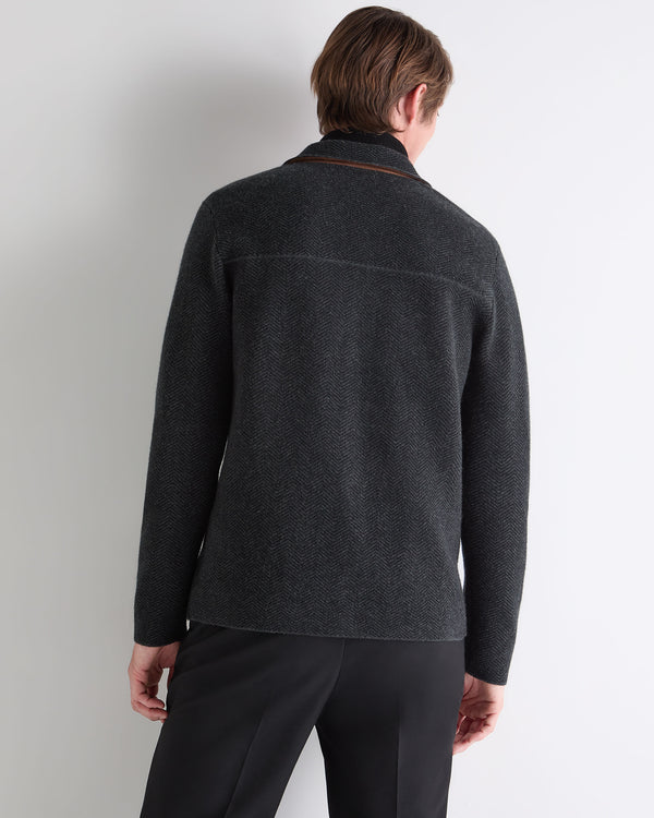 N.Peal Men's Herringbone Cashmere Polo Shirt Black
