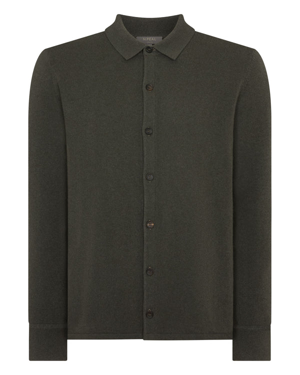 N.Peal Men's Putney Cashmere Polo Shirt Arabica Khaki Green