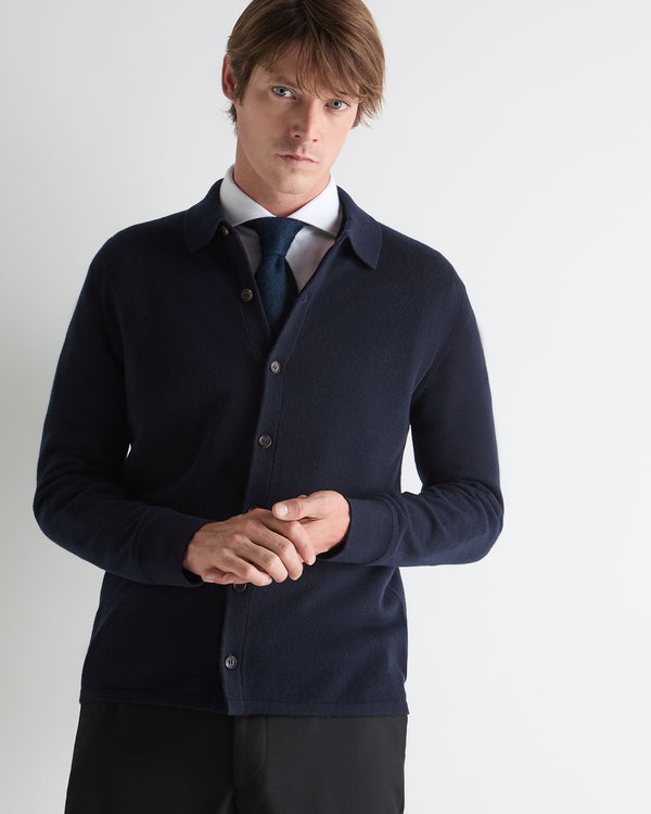 N.Peal Men's Putney Cashmere Polo Shirt Navy Blue