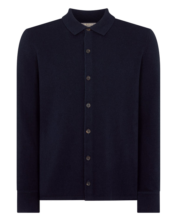 N.Peal Men's Putney Cashmere Polo Shirt Navy Blue