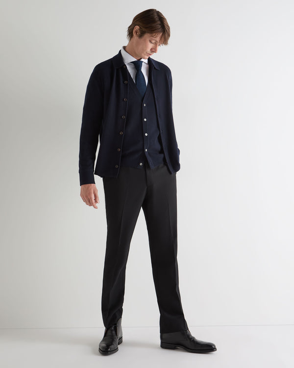 N.Peal Men's Putney Cashmere Polo Shirt Navy Blue
