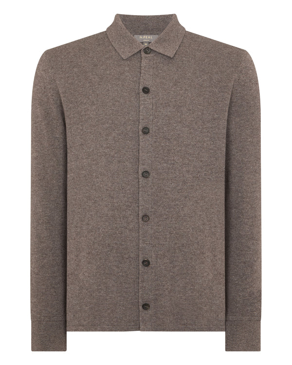 N.Peal Men's Putney Cashmere Polo Shirt Otter Brown