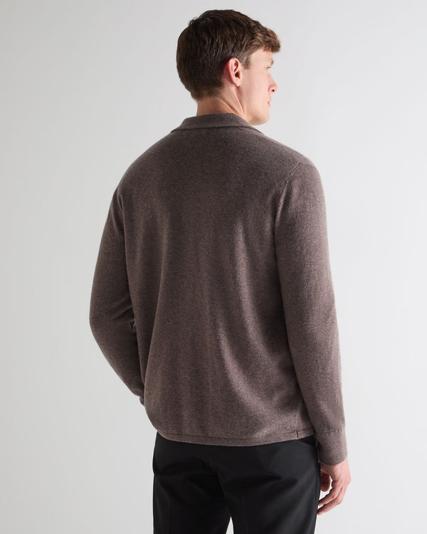 N.Peal Men's Putney Cashmere Polo Shirt Otter Brown
