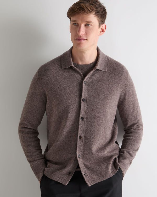 N.Peal Men's Putney Cashmere Polo Shirt Otter Brown