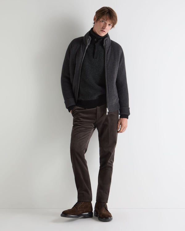 N.Peal Men's Moss Stitch Half Button Cashmere Jumper Black
