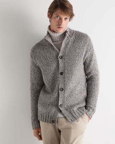 N.Peal Men's Button Through Marl Cashmere Cardigan Soft Truffle Brown Marl