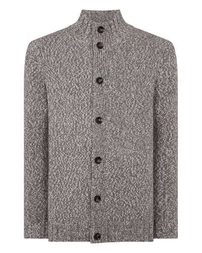 N.Peal Men's Button Through Marl Cashmere Cardigan Soft Truffle Brown Marl