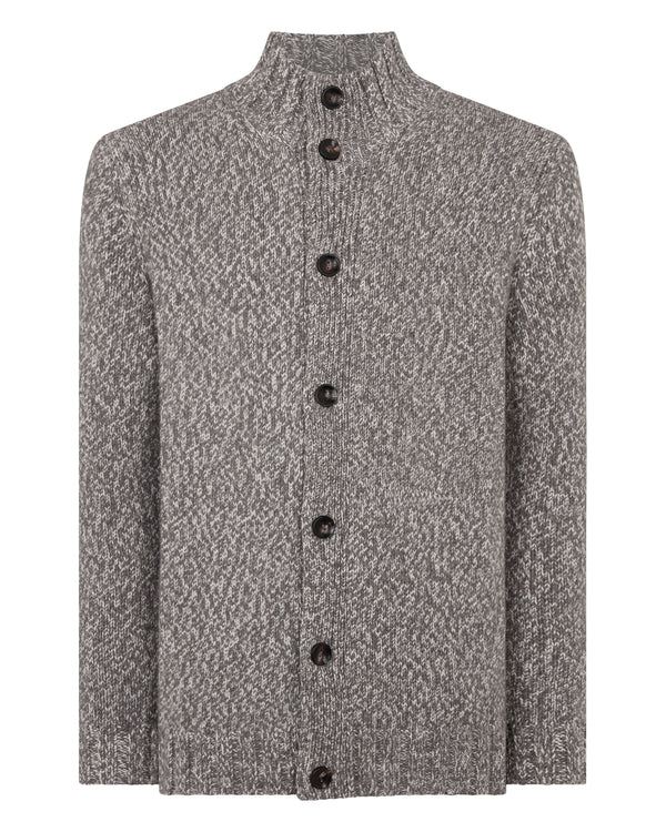 N.Peal Men's Button Through Marl Cashmere Cardigan Soft Truffle Brown Marl