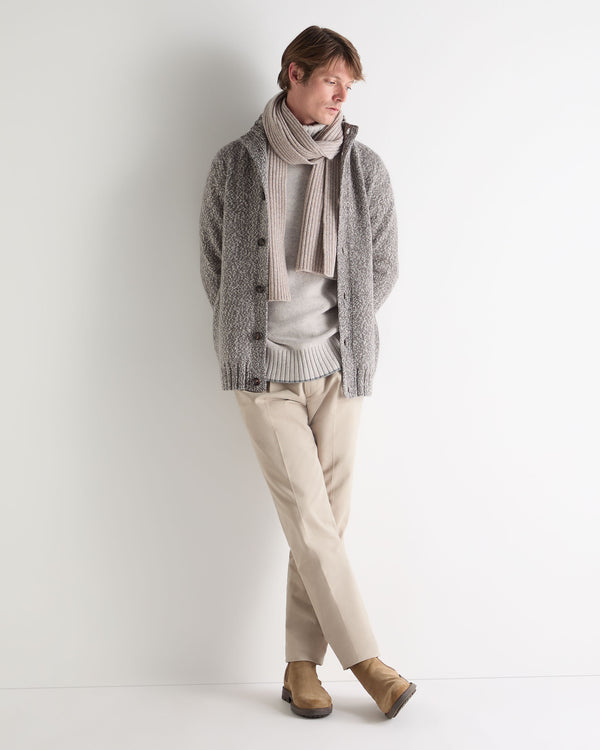 N.Peal Men's Button Through Marl Cashmere Cardigan Soft Truffle Brown Marl
