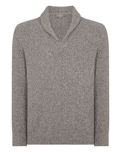N.Peal Men's Shawl Collar Cashmere Jumper Soft Truffle Brown Marl