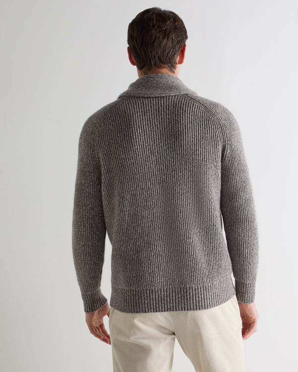 N.Peal Men's Shawl Collar Cashmere Jumper Soft Truffle Brown Marl