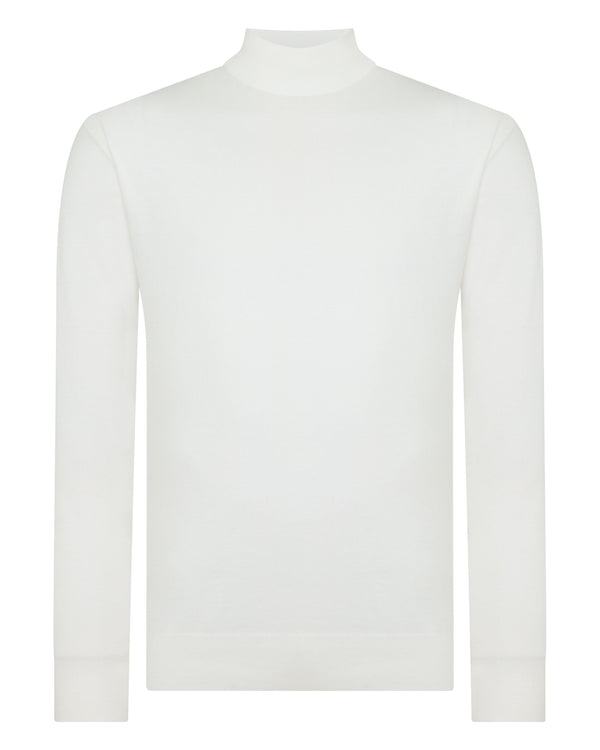 N.Peal Men's Cotton Mock Neck Top White
