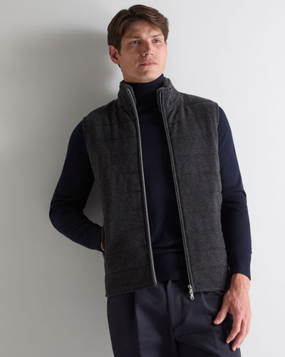 N.Peal Men's Padded Fur Trim Cashmere Gilet Deep Charcoal Grey